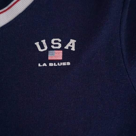 Vintage L.A. Blues USA Navy V-Neck Sweater Collegiate Blokecore 90s Style L - Picture 9 of 10